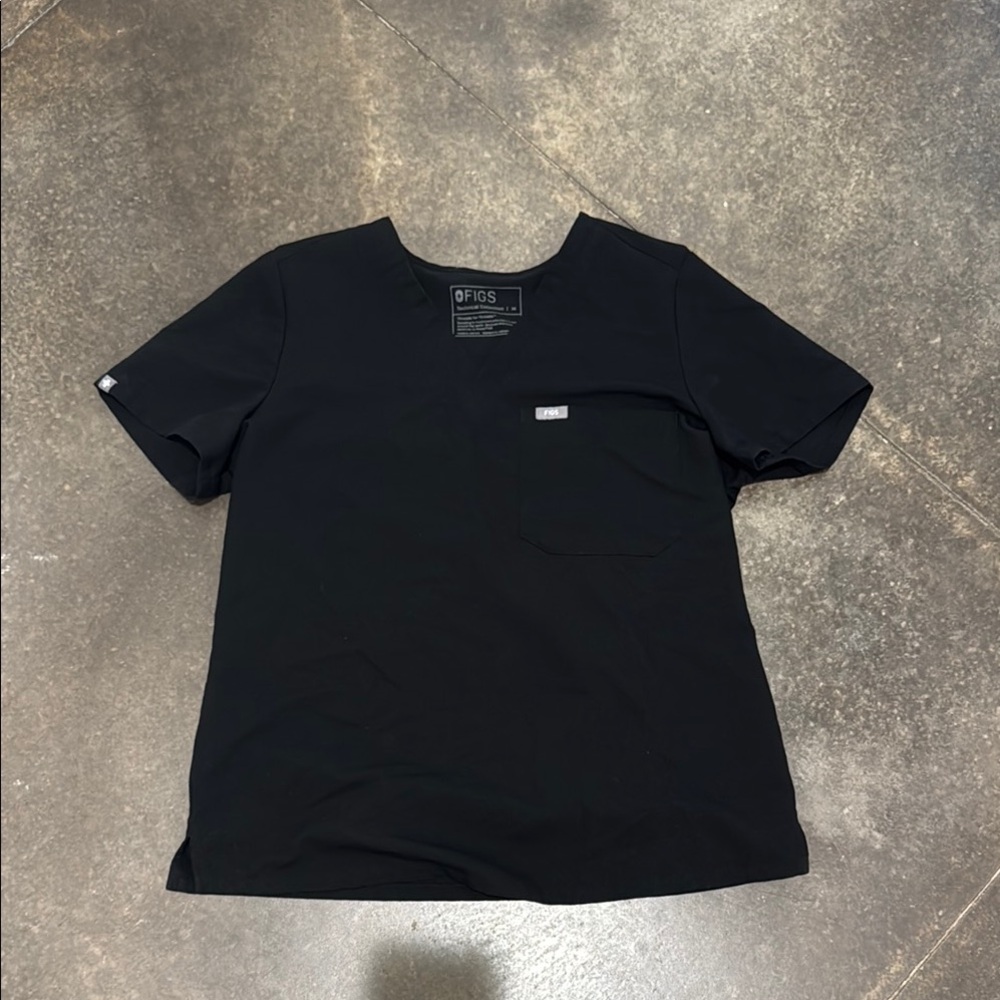 Figs Black Short Sleeve Tee Classic Crew Neck